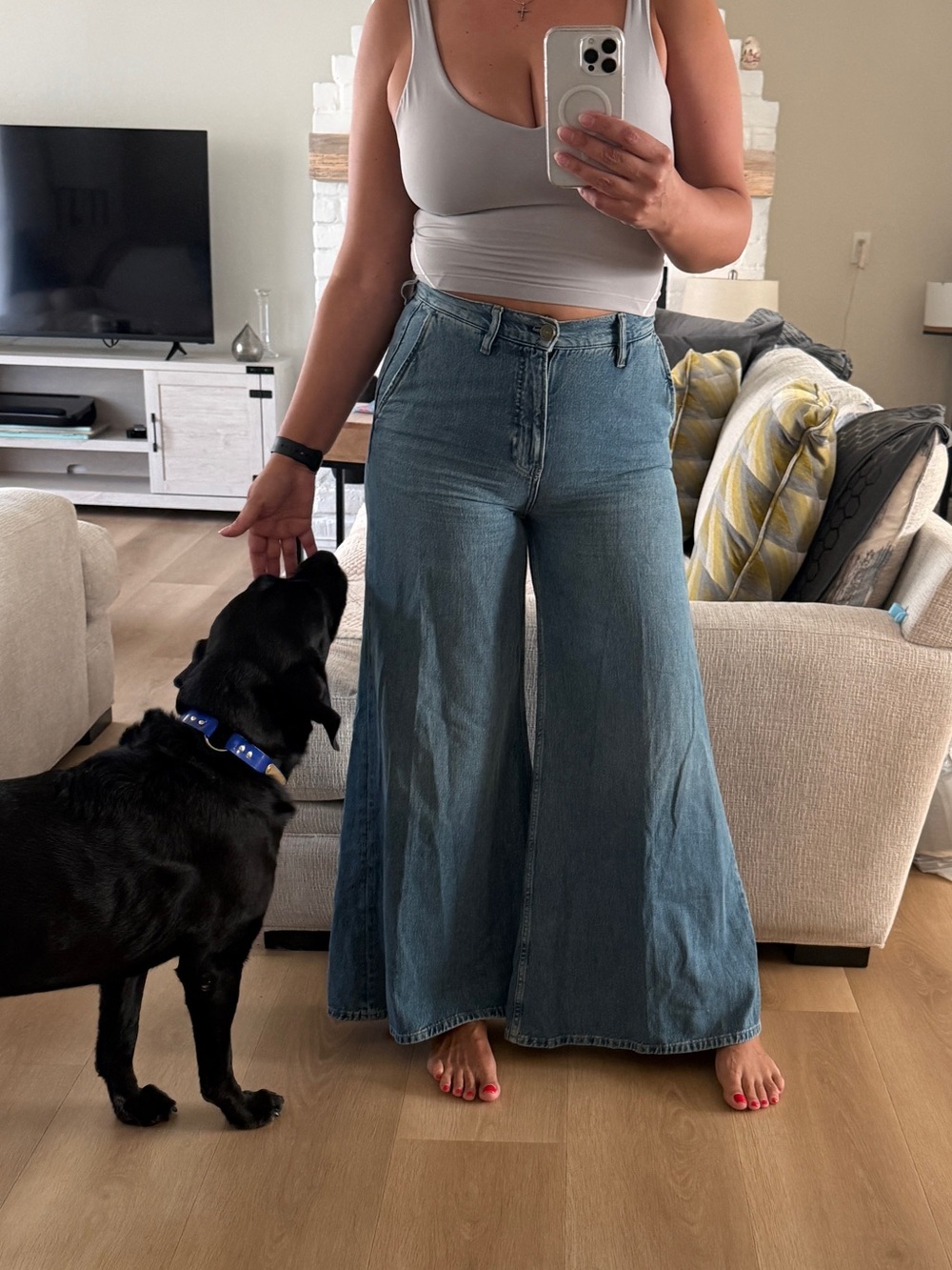 Frame Denim Light Blue High-Rise Wide-Leg Jeans
